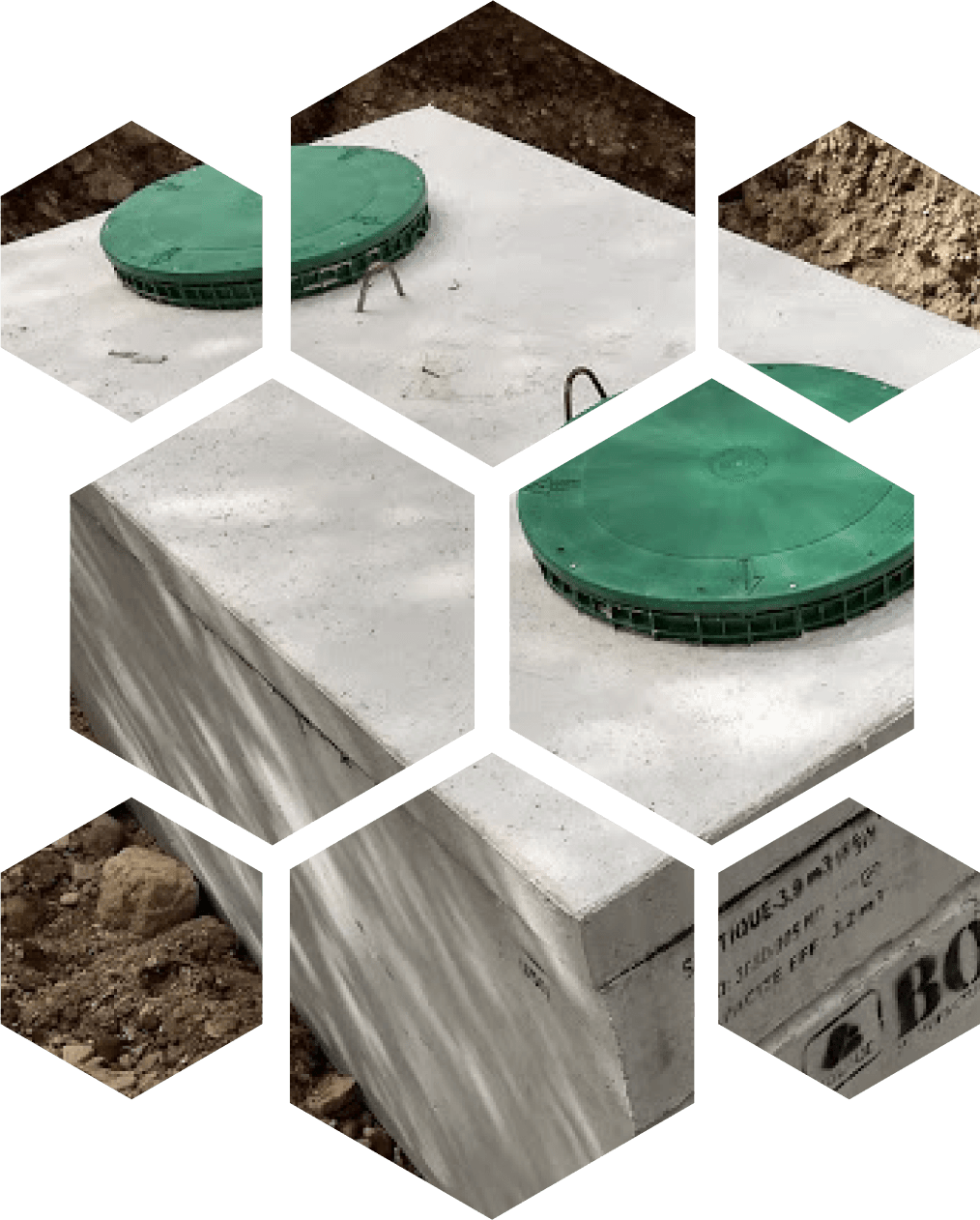 A backhoe digging for septic tank placement at a construction site.